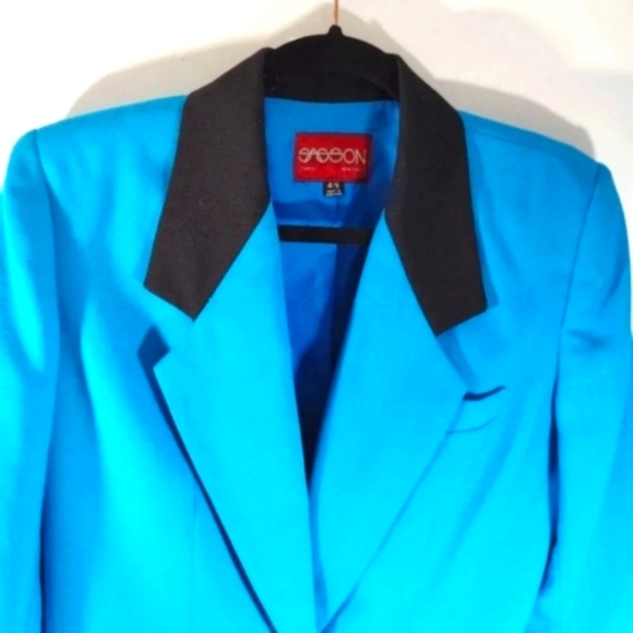 Vintage Sasson Blazer Jacket Aqua Blue Paris New York City Turquoise 80s - Picture 2 of 16